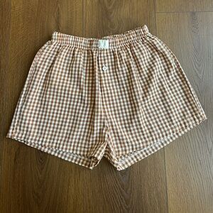 Women's Brown Gingham Elastic Waist Boxer like Shorts